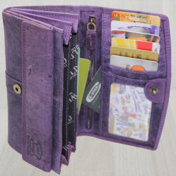 flevado Wasserbüffel Damen Geldbörse Brieftasche RFID Schutz Doppelnaht Lila